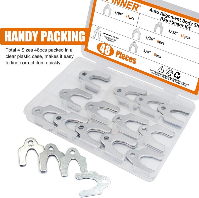 ISPINNER 48pcs Auto Alignment Body Shim Assortment Kit, 1/64" 1/32" 1/16" 1/8" Universal Shims for Adjusting Body Parts or Camber Alignment - Image 4